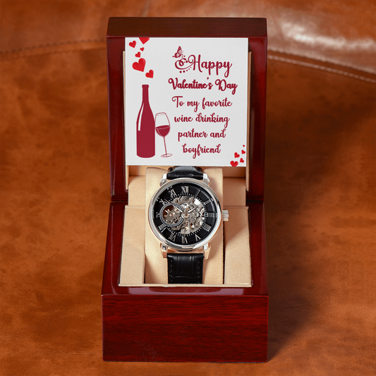 Happy Valentine's Day Wine Drinking Partner and Boyfriend Openwork Watch