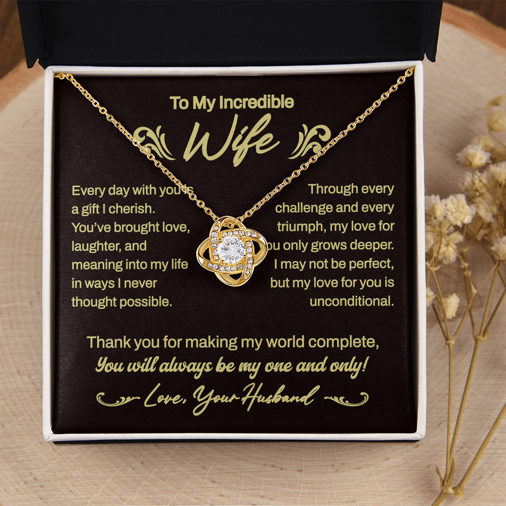 Stunning Gift For Wife From Husband "One And Only" Love Knot Necklace