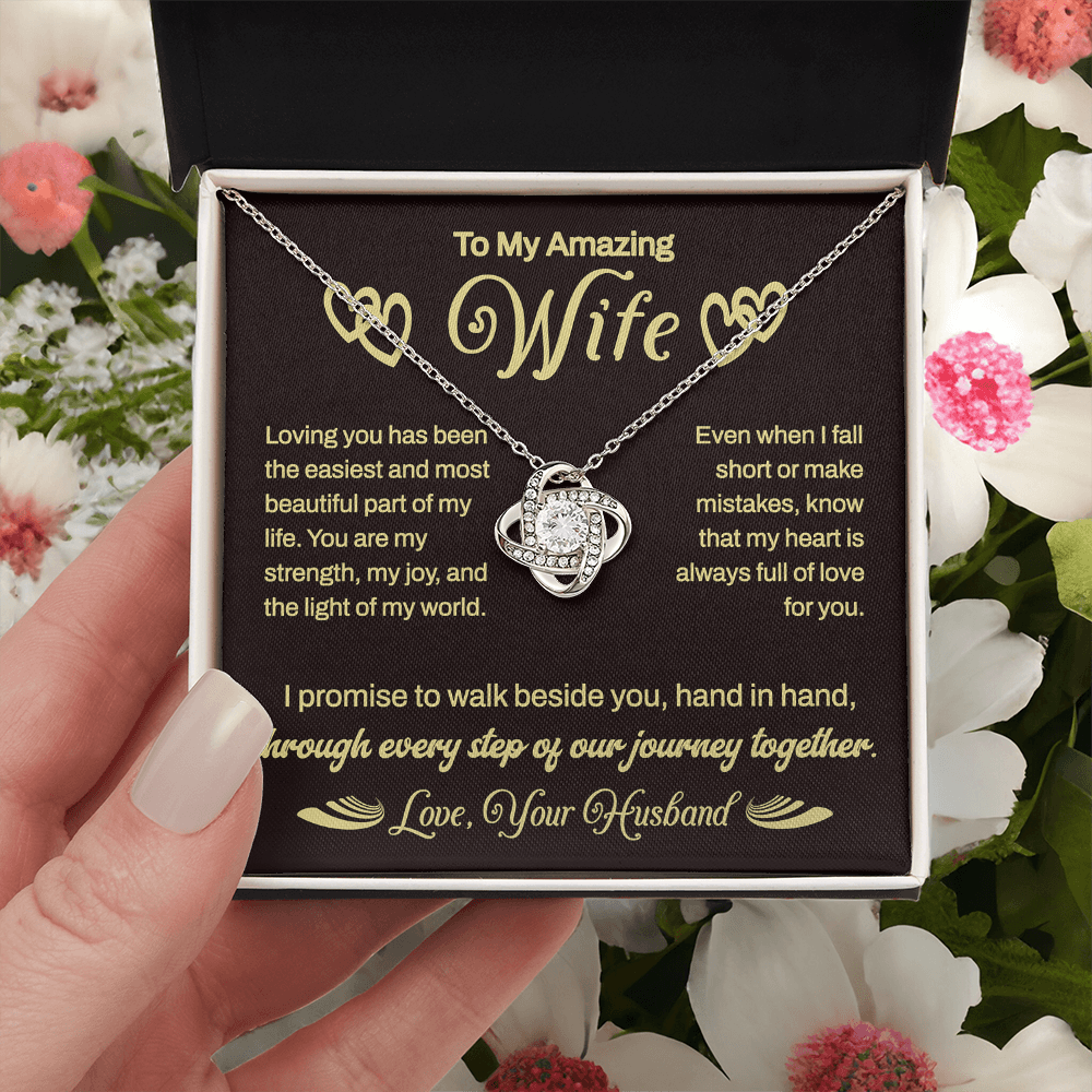 Stunning Gift For Wife From Husband "Every Step Of Our Journey" Love Knot Necklace