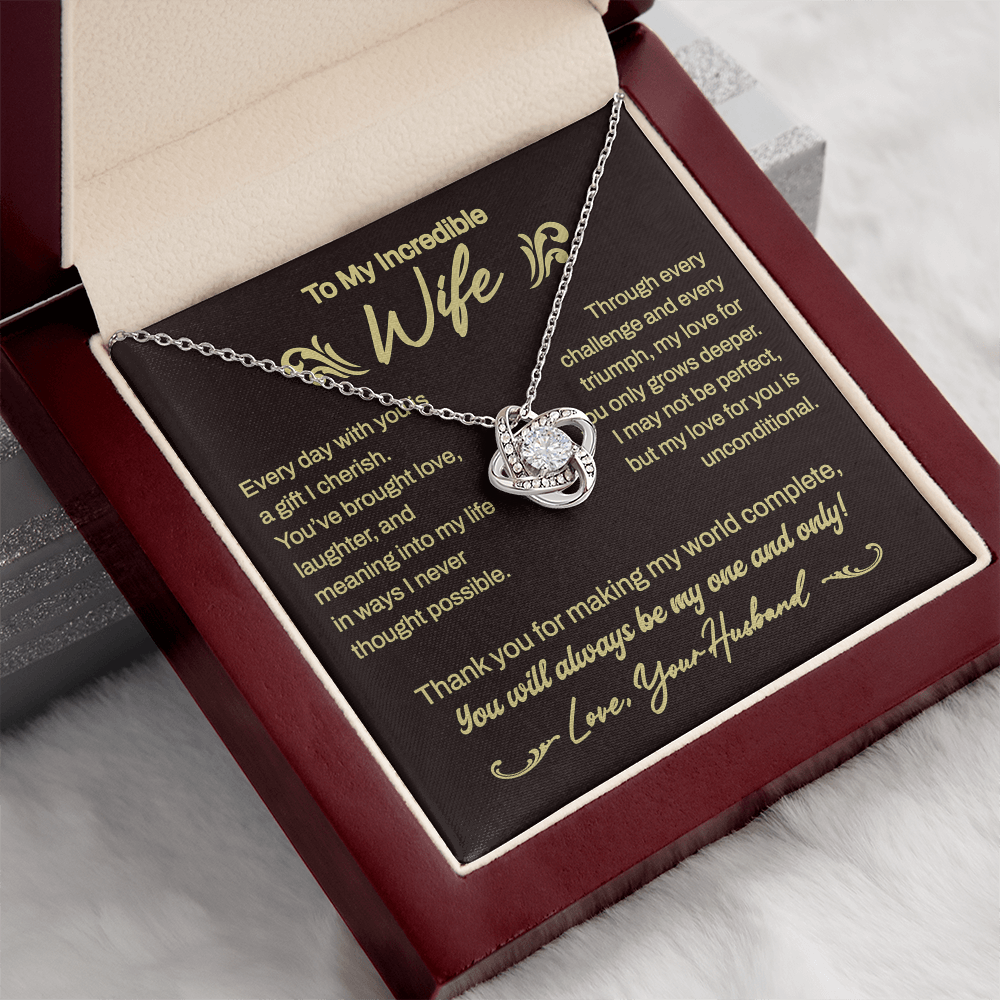 Stunning Gift For Wife From Husband "One And Only" Love Knot Necklace